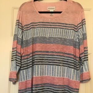 Alfred Dunner Womens Sweater Pink and blue striped